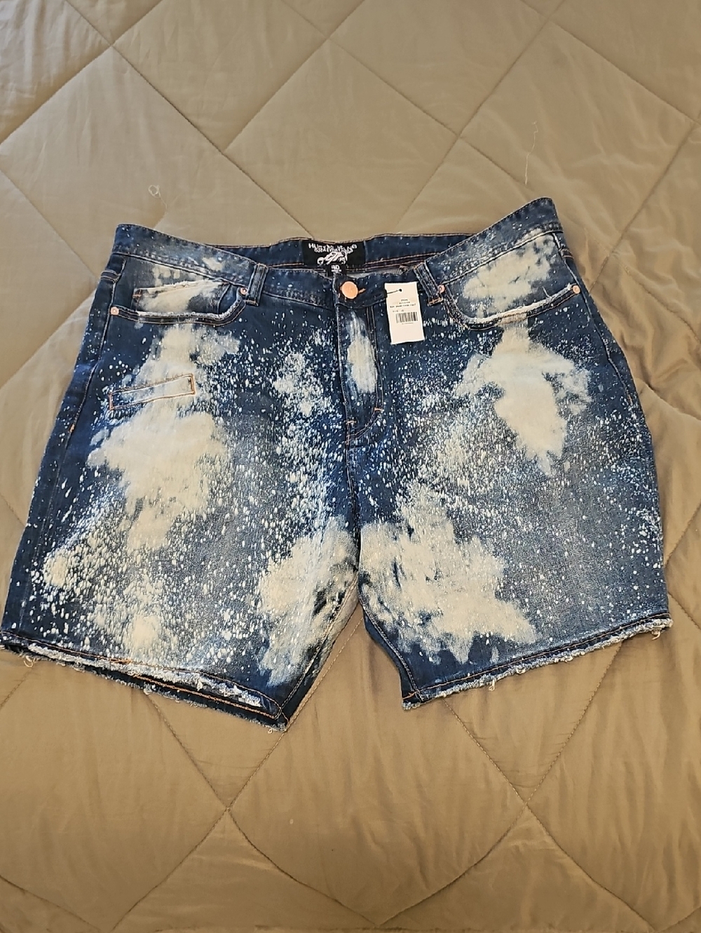 Hustle Gang Blue Bleach-Splatter Denim Shorts